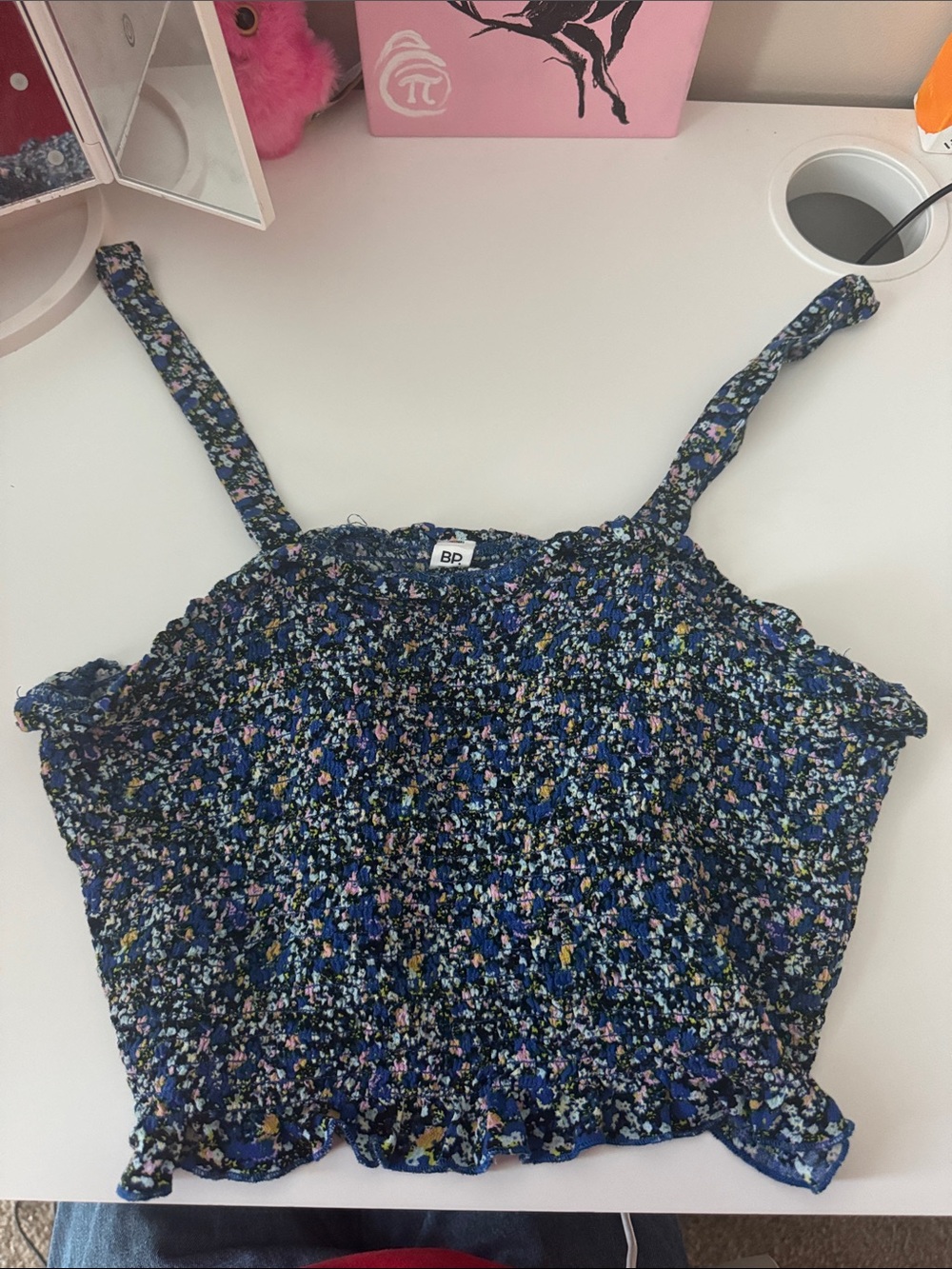 bp Navy Multicolor Floral Smocked Tank